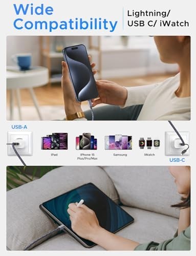 2-Pack Travel Essentials Multi Charging Cable 3-in-2 USB C for iPhone & Apple Wa gallery
