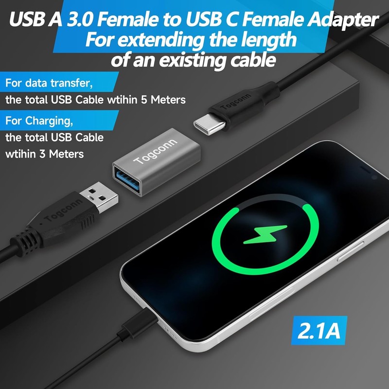 USB C to USB 3.0 Adapter (2 Pack),USB Type-C (Female) to USB A (Female) Coupl... gallery