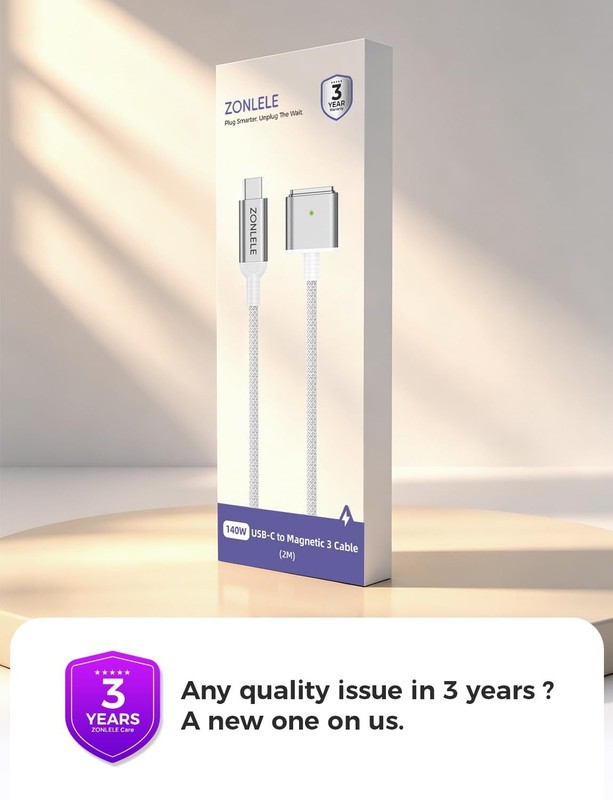 140W USB-C to Magnetic 3 Cable 6.6FT with LED Indicator gallery