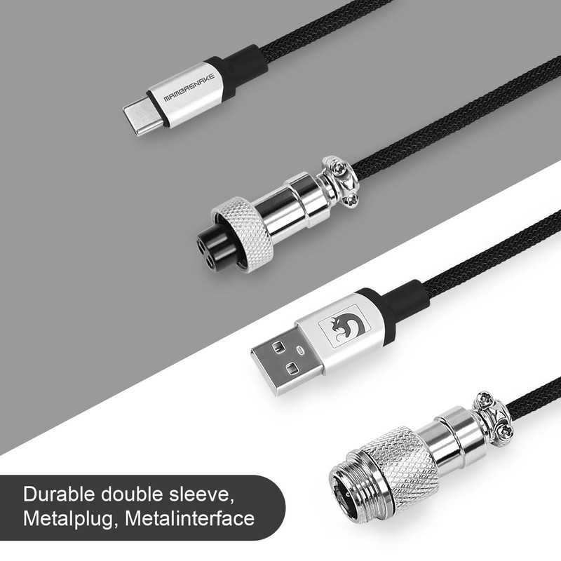 Coiled Mechanical Keyboard Cable USB C to A with Detachable Aviator Black gallery