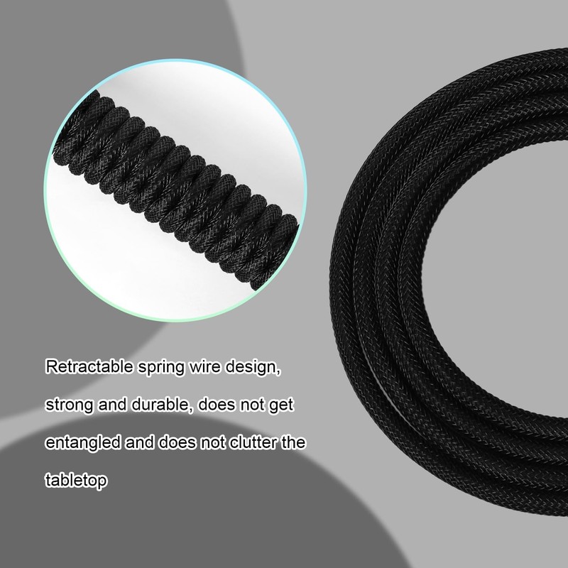 Coiled Mechanical Keyboard Cable USB C to A with Detachable Aviator Black gallery
