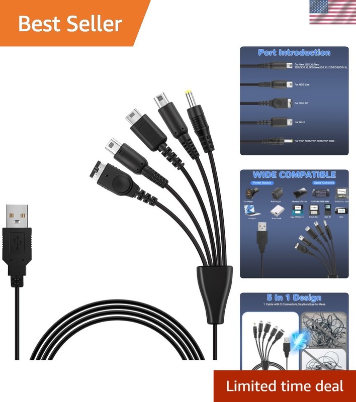 Nylon-Braided 5-in-1 USB Cable – Safe Fast Charging & Data Transfer for Gamers