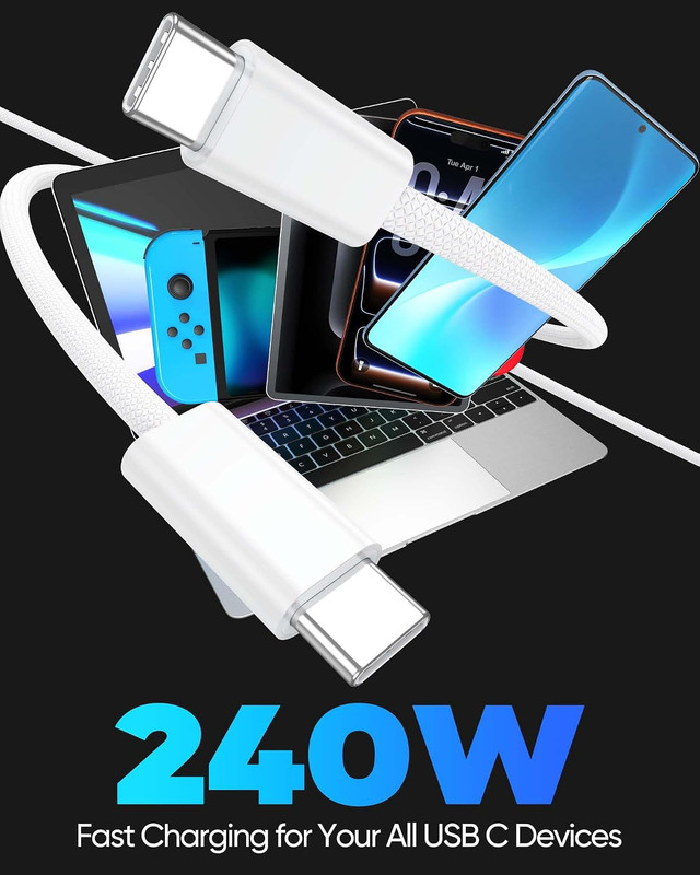 240W USB-C Charge Cable 2M 2-Pack,[Soft & Flexible Braided] 6.6 FT USB C Cable gallery