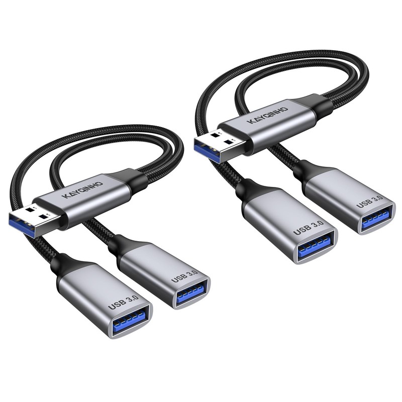 2 Pack USB 1 to 2 Splitter, USB 3.0 A Male to 2 USB Female Jack Y Splitter Hub
