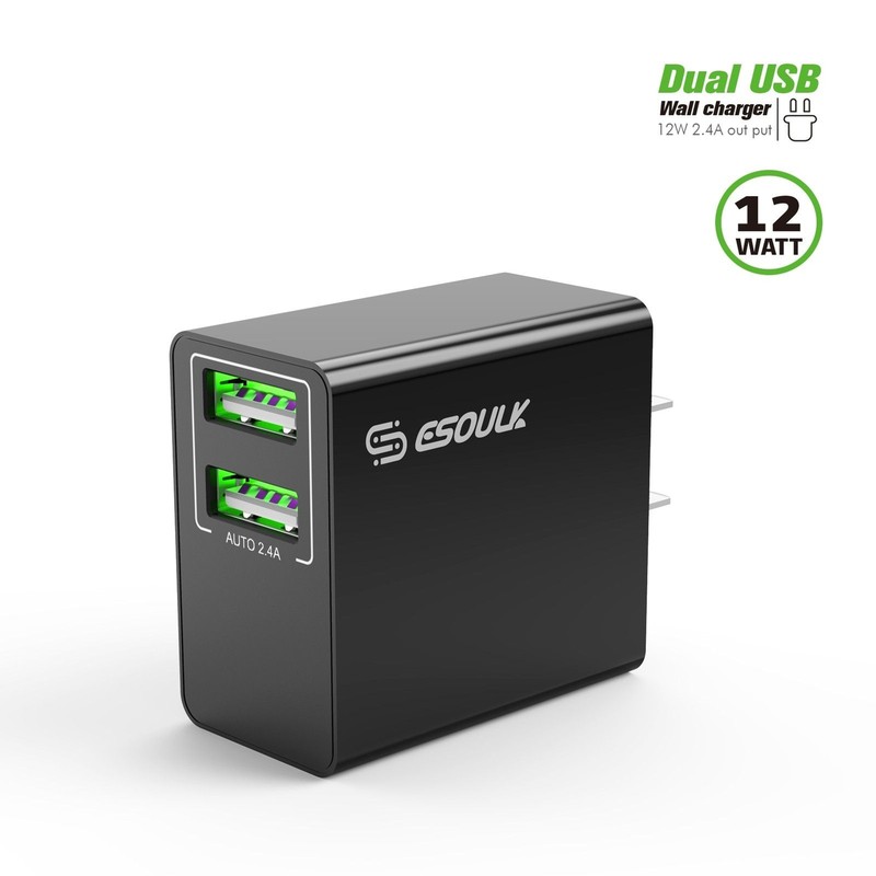 ESOULK 12W 2.4A Dual USB Wall Charger Adapter fast charger (bk) gallery