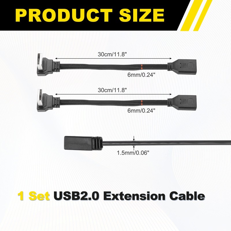 2 Pcs USB2.0 Extension Cable, 11.8 Inch UP&Down Angle Male to Female Adapter gallery