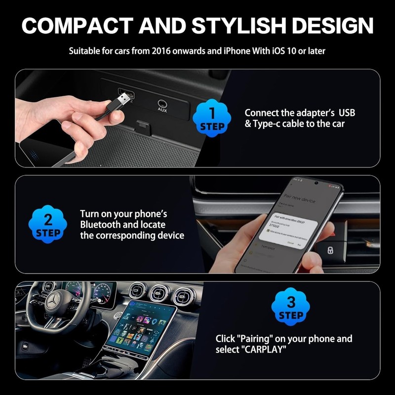 Wireless Carplay Adapter Wireless Adapter for Cars from 2016+ & for iOS 10+ Blck gallery