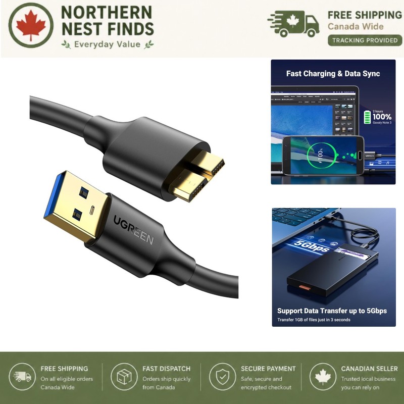 Durable Tangle-Free Micro USB 3.0 Cable – 1.5ft – Ideal for Galaxy S5 & More