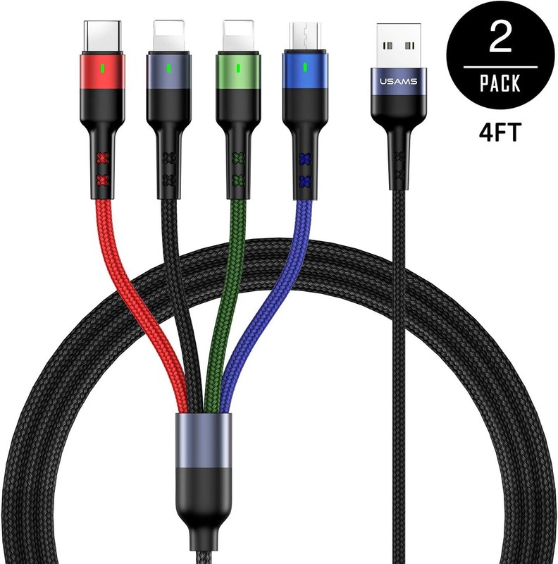 Multi Charging Cable 2Pack 4FT 4 in 1 Nylon Braided USB Fast Charging Cord