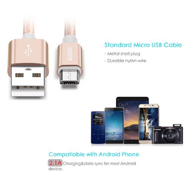 Andorid Quick Charge 2.4A 1mt Nylon Canvas Micro USB Cable for Charging and Data gallery