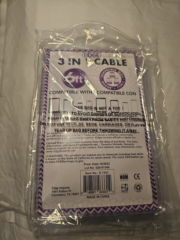 3 in 1 charging cable 6ft gallery