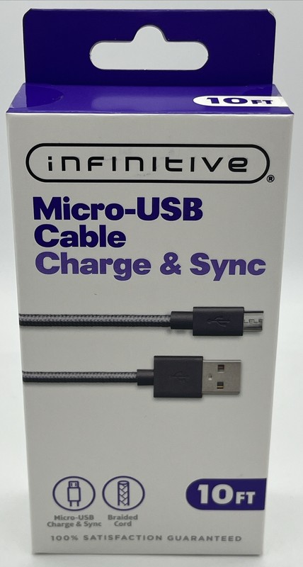 Micro-USB Braided Charge & Sync Cable 10' Samsung Android & USB-A