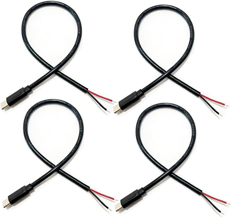 4Pcs USB C to 2 Pin Bare Wire Open End Power Cable 1FT, USB Type C Male Plug 2