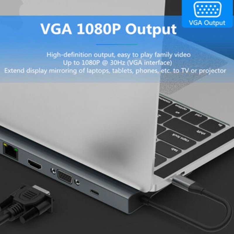 10 in 1 Multi-function USB3.0 Hub Adapter USB Type C Docking 4K HDMI VGA RJ45 SP gallery
