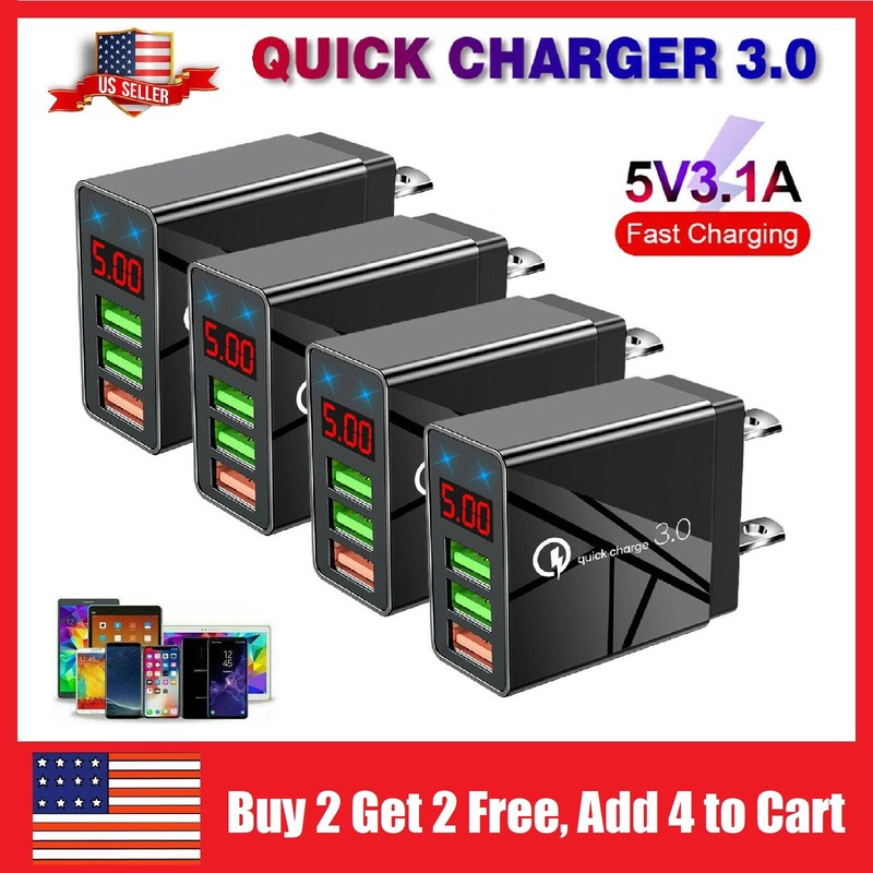 3-Port Wall Fast Quick Charger USB Hub LCD for iPhone Samsung Android