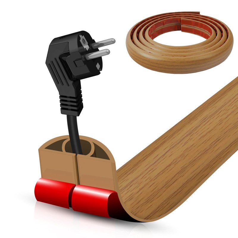 Floor Cord Cover Self Adhesive Hider,10FT Cable 1.18" x 10', Brown Wood