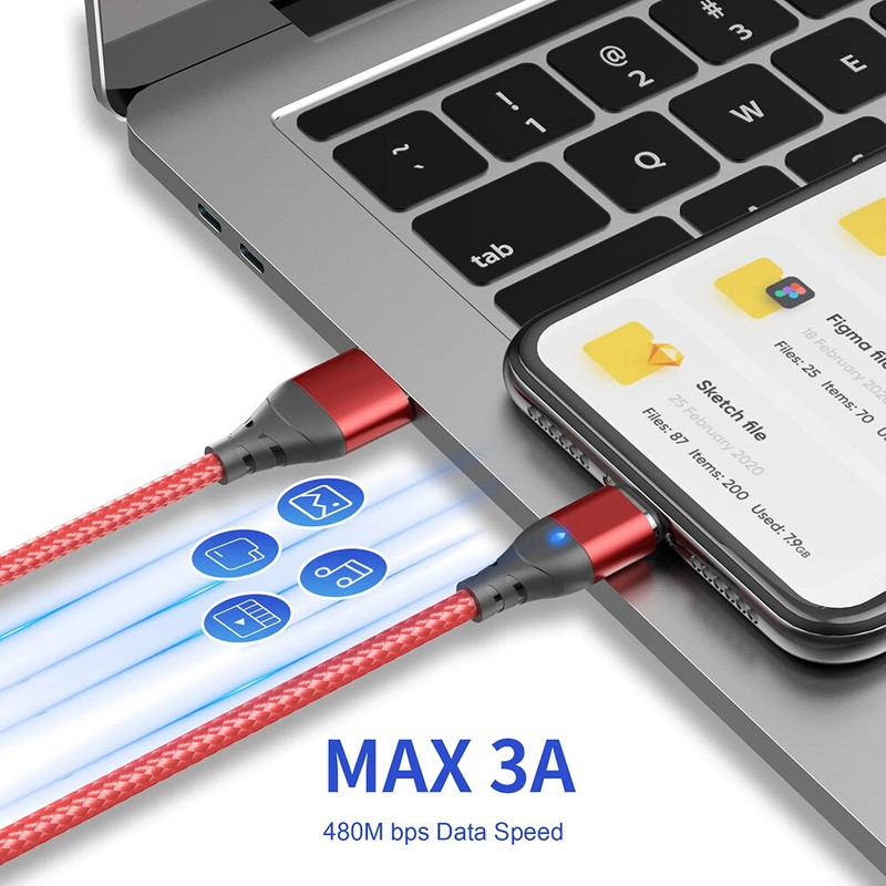 Type C Magnetic 3A LED USB Braided Fast Charger Charging Data Cable For Huawei gallery