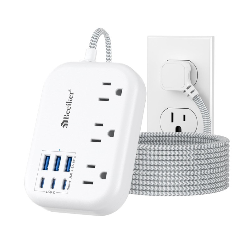 6 USB(3 USB C) Surge Protector Power Strip- Extension Cord 10 Ft with 24W USB...