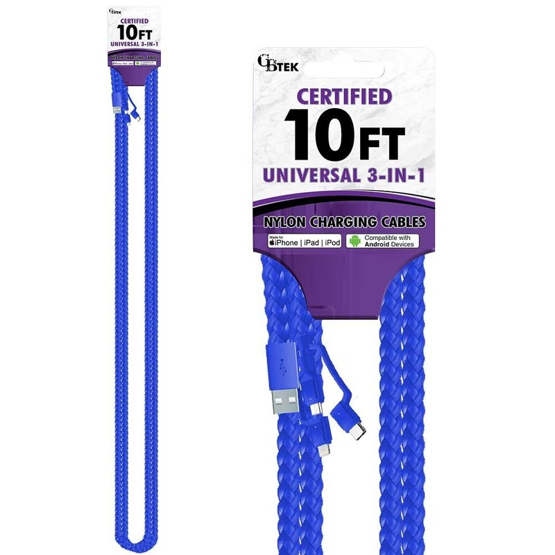 CBTEK 3-in-1 10ft Nylon Hanging Charging Cables - Fast Charging gallery