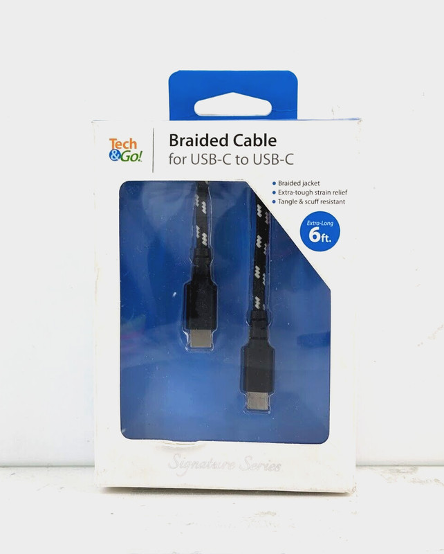 6 ft. USB-C to USB-C Black Braided Phone Charging Cable Reversible Extra Long