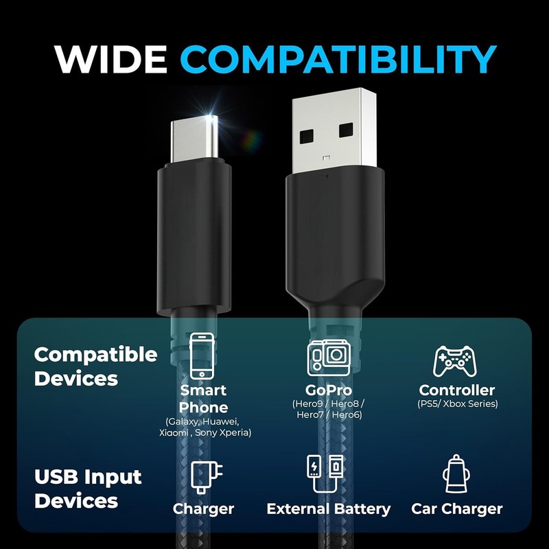 3-Pack 6ft USB-C to USB-A 3.0 Sync and Charge Cables Black gallery