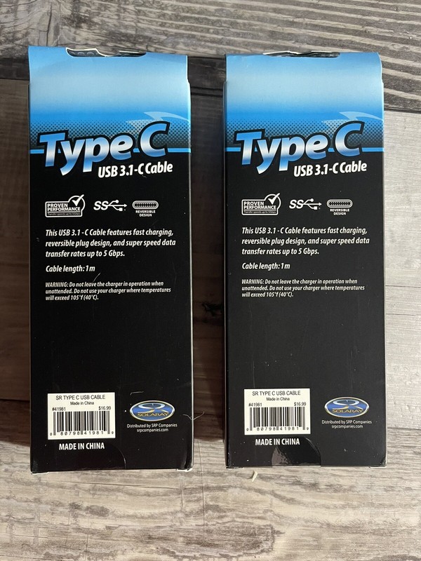 New SOLARAY TYPE C USB 3.1 - C CBL SUPER SPEED DATA TRANSFER/FAST CHARGE 3ft 2pk gallery