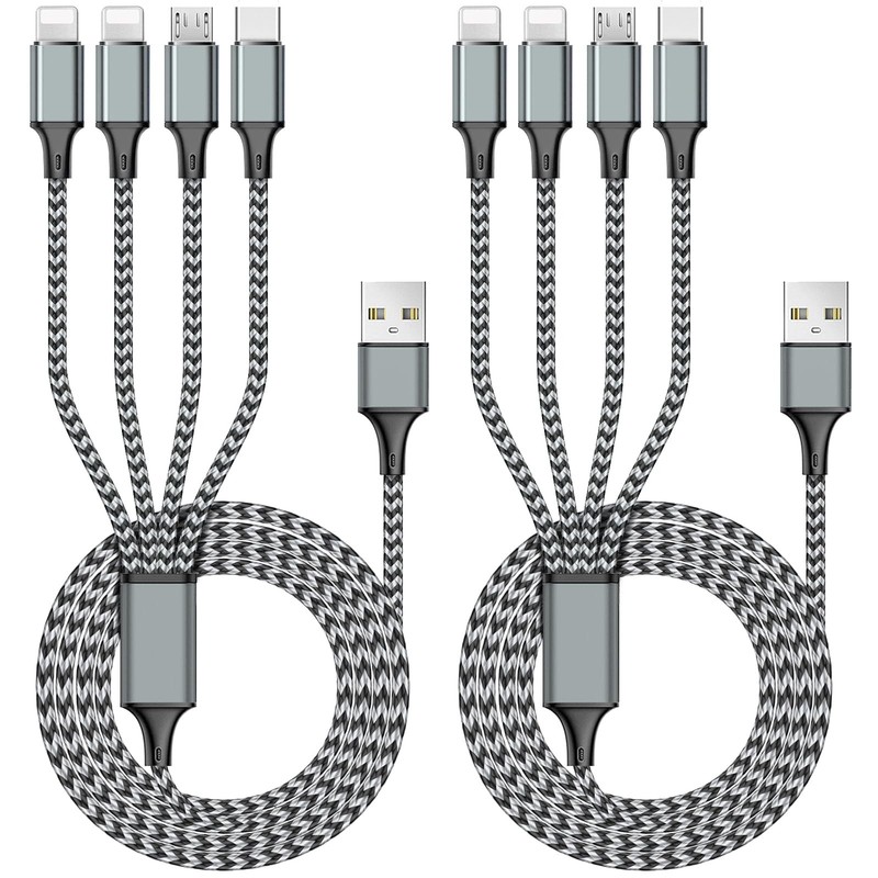 Puxnoin Multi Charging Cable 6FT 2Pack Charger 4 in 1 6ft, Grey