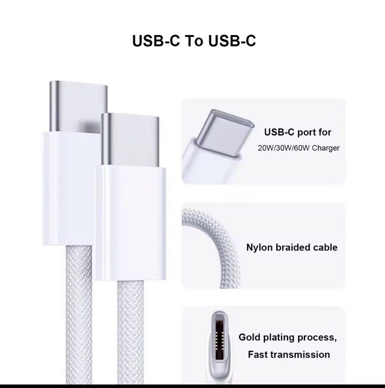 3 Feet USB-C To C Charging Cable - 60 W / Fast Charging / Naylon Cable gallery