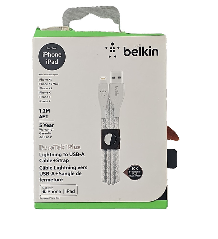 Belkin USB-A to MFI Cable 6ft Aramid Fiber For iPhone iPad White Box Wear New