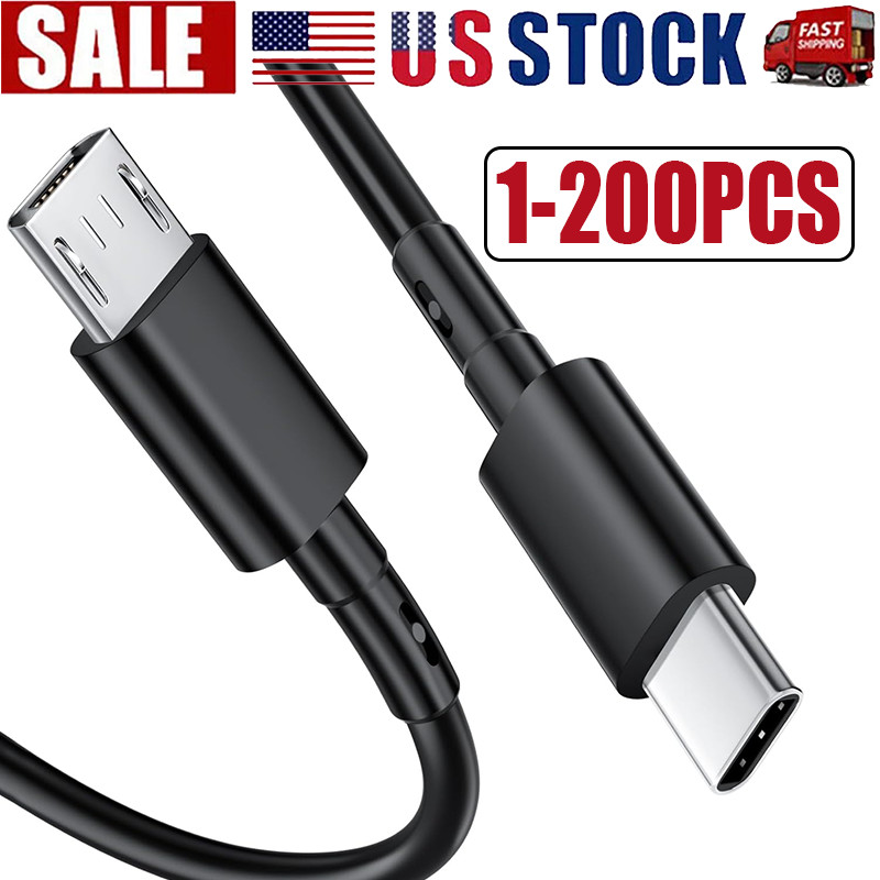 USB Type C to Micro 5V/2.4A Data & Sync Transfer OTG charging cable – Black LOT