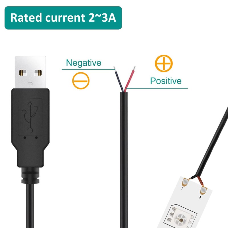2 PCS 0.5M USB 2.0 Male Bare Cable Pigtail Open End Extension 5V 3A 18AWG gallery