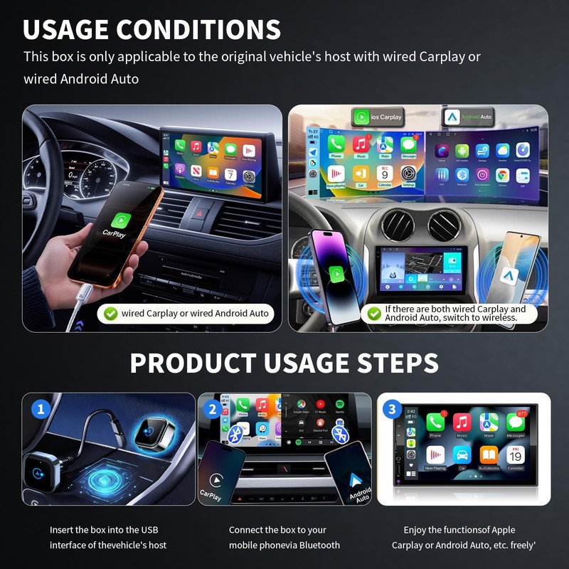 Wireless CarPlay and Android Auto Adapter, Ultra-Compact Aluminum Design with... gallery