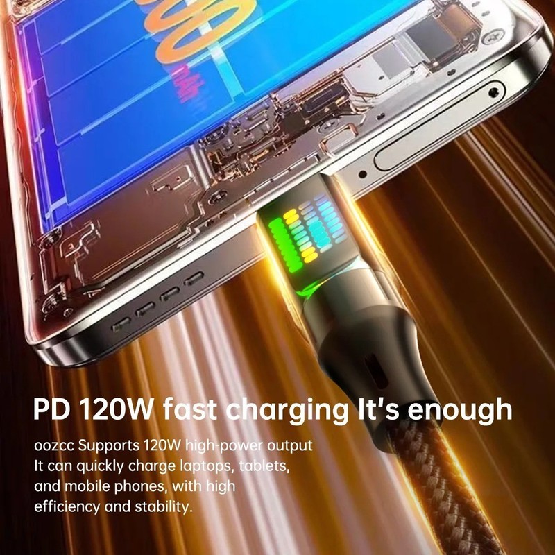 120W USB A to USB C Fast Charging Cable LED Display Braided Data Sync Cord 6A gallery