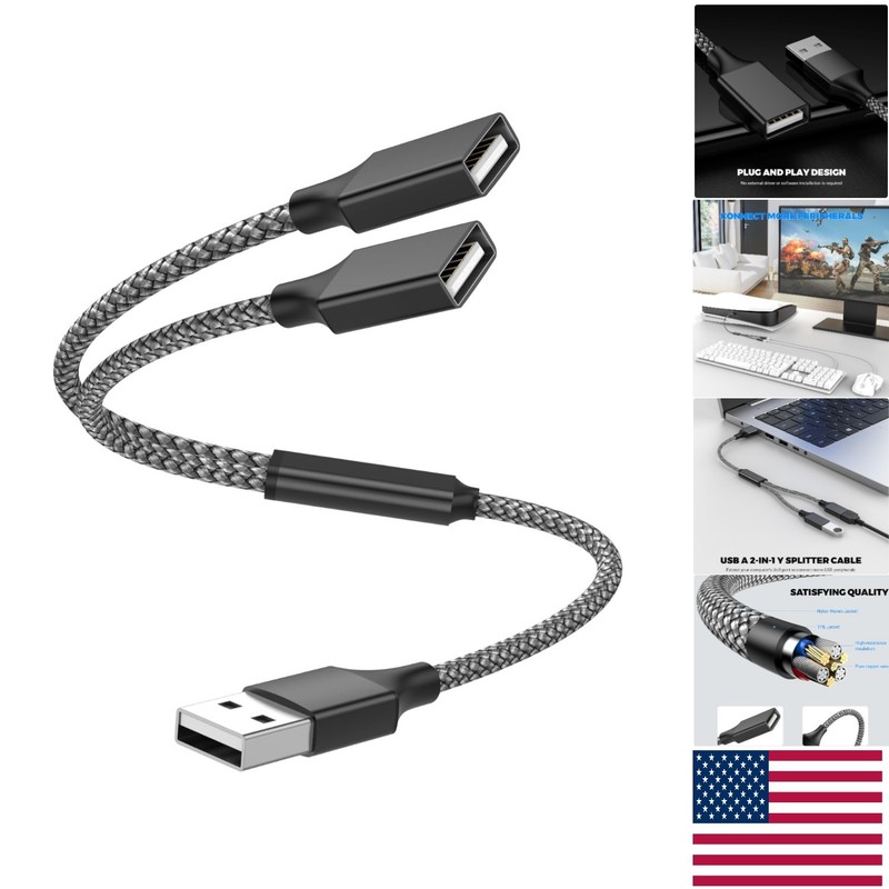 USB Y Splitter 1 in 2 Out 1Ft for PC/MacBook - Fast 480Mbps Data Transfer