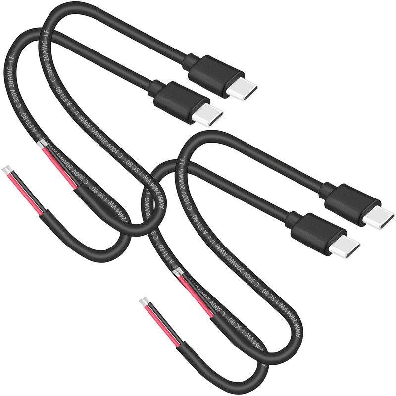 4 PCS USB C Male 2 Pin Bare Cable 11 Inch 20AWG Type C Plug To 2Pin 5V/5A gallery