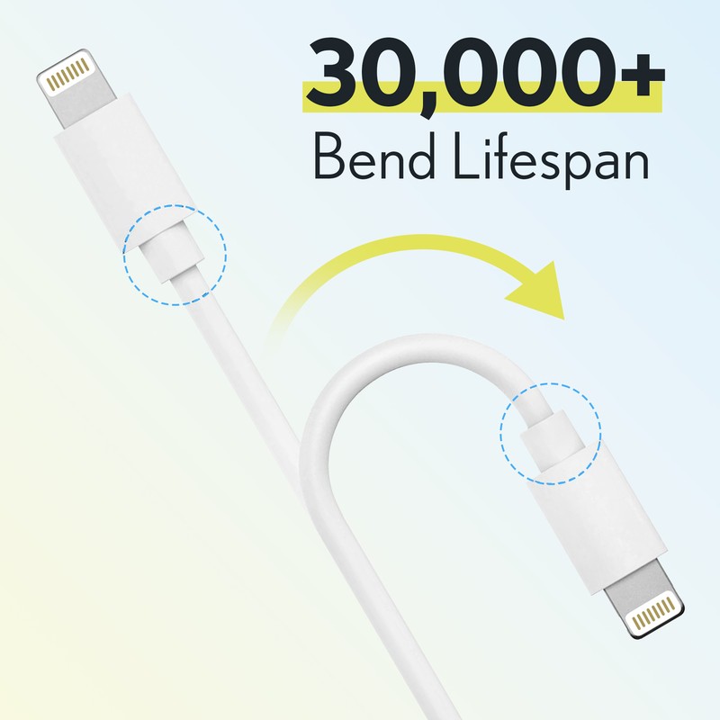 Overtime MFi-Certified Lightning to USB-A 4ft Charging Cables, 3-Pack - White gallery