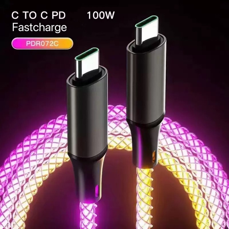 3FT New USB C to USB C Cable RGB LED Light Fast Charging Cord Type C Charger