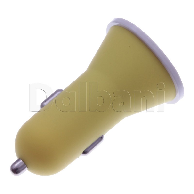 Dual Port USB Car Charger Matte 2.1A 1A Yellow for Universal Devices