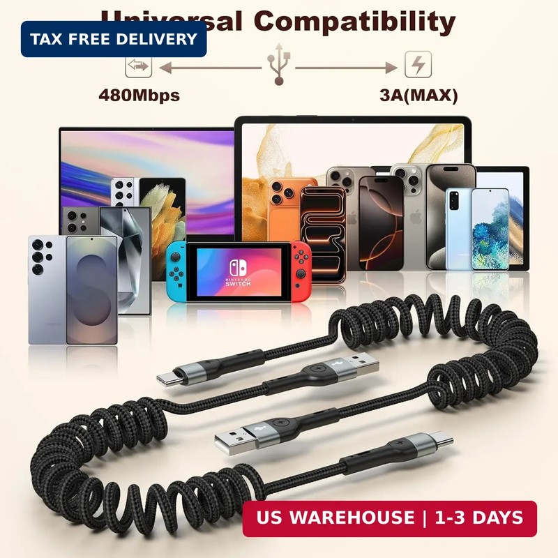 Coiled USB C Charger Cable for CarPlay [3ft 2Pack],USB A to USB C Cable,Durable gallery