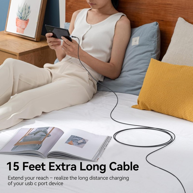 USB C Cable 15 ft 2-Pack, 18W Fast Charging 480Mbps Data Transfer Extra Long ... gallery