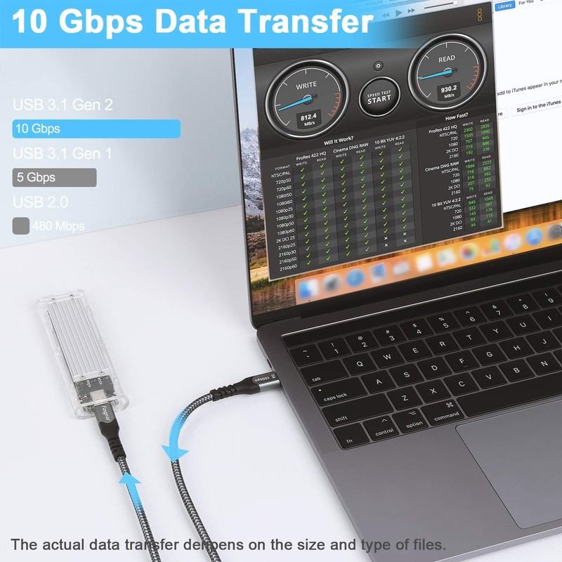 USB C to USB C Cable, 6ft 10Gbps USB 3.1 Gen 2 Type C 100W Fast Charge 5A Pow... gallery