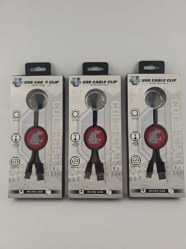 3 Mizco Collegate Washington State Micro USB Cable Clip for Android/Galaxy