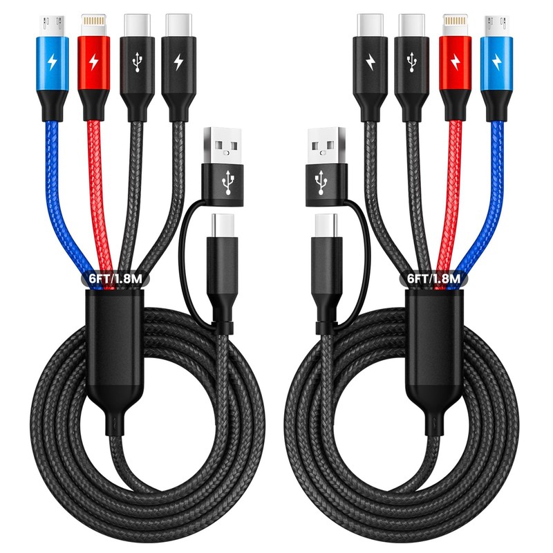 6FT 2Packs Travel 4 in 2 Charging Cable with Dual Type-C Ports, USBA/C Multi …