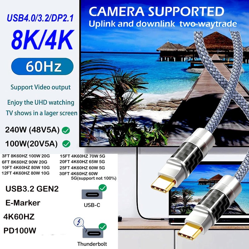 Type C to C 25FT Cable, 4K60HZ GEN2x2(Data usb2.0),Type C Video Output from U... gallery