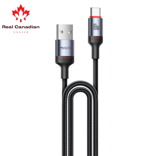 Yesido CA130C 2M USB To Type-C 18W Fast Charging Nylon Braided Data Cable 4.0 mm