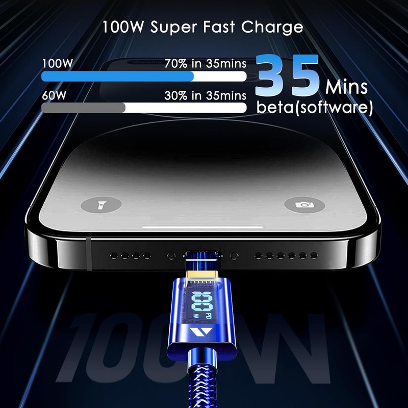 Versatile 6.6ft Type C Fast Charger Cable with LED Display for Safe Charging gallery