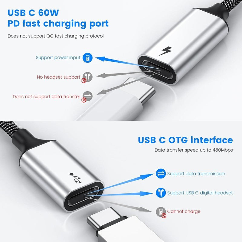 Dual USB-C Female Adapter - Data Transfer & Charging for Consoles and Gadgets gallery