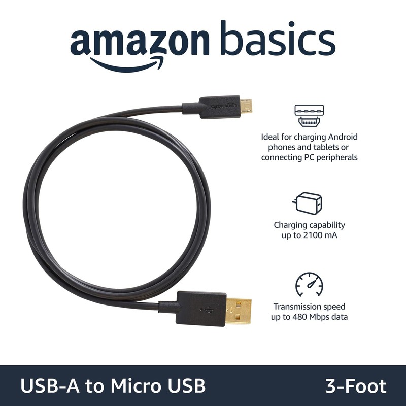 Amazon Basics 2 Pack USB A to Micro USB Cable Data Transfer Android Charger gallery