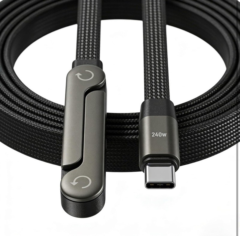 240W Invisible Stand Fast Charging Cable, 240W USB C to USB C Flat Cable 90 Degr