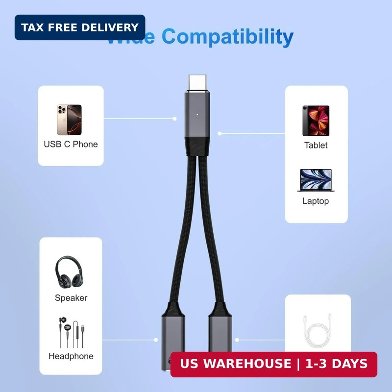 USB C Splitter，2 in 1 USB C Headphone and Charger Adapter Audio Dongle Cable wit gallery